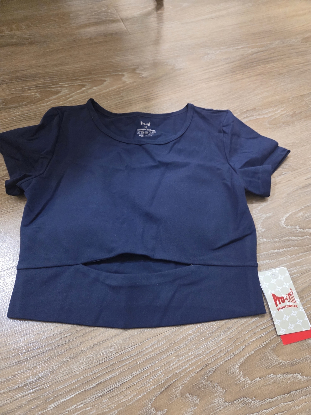 Pro-fit Navy Short Sleeve Crop Top with Front Cutout
